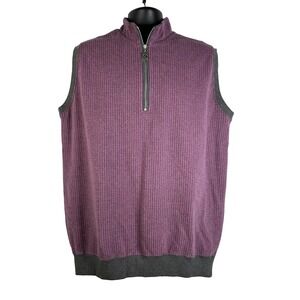 Straight Down Sweater Vest Mens Large Purple 1/4 Zip Cotton Sleeveless Golf Logo